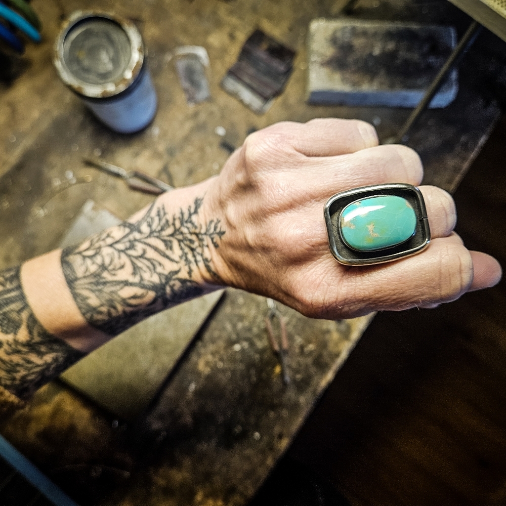 Campitos (White Water) Mexican turquoise & sterling silver ring
